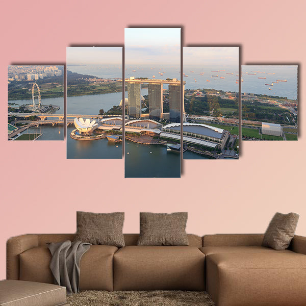 Marina Bay Sands hotel, ArtScience museum and Singapore Flyer Multi panel canvas wall art