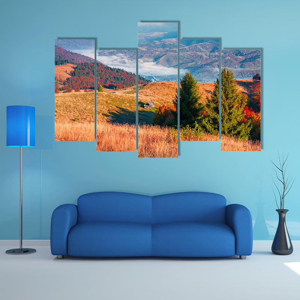 Fantastic colors autumn landscape in the Carpathian mountains multi panel canvas wall art