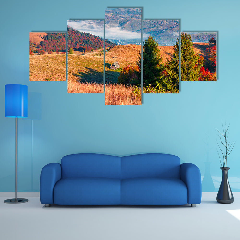 Fantastic colors autumn landscape in the Carpathian mountains multi panel canvas wall art