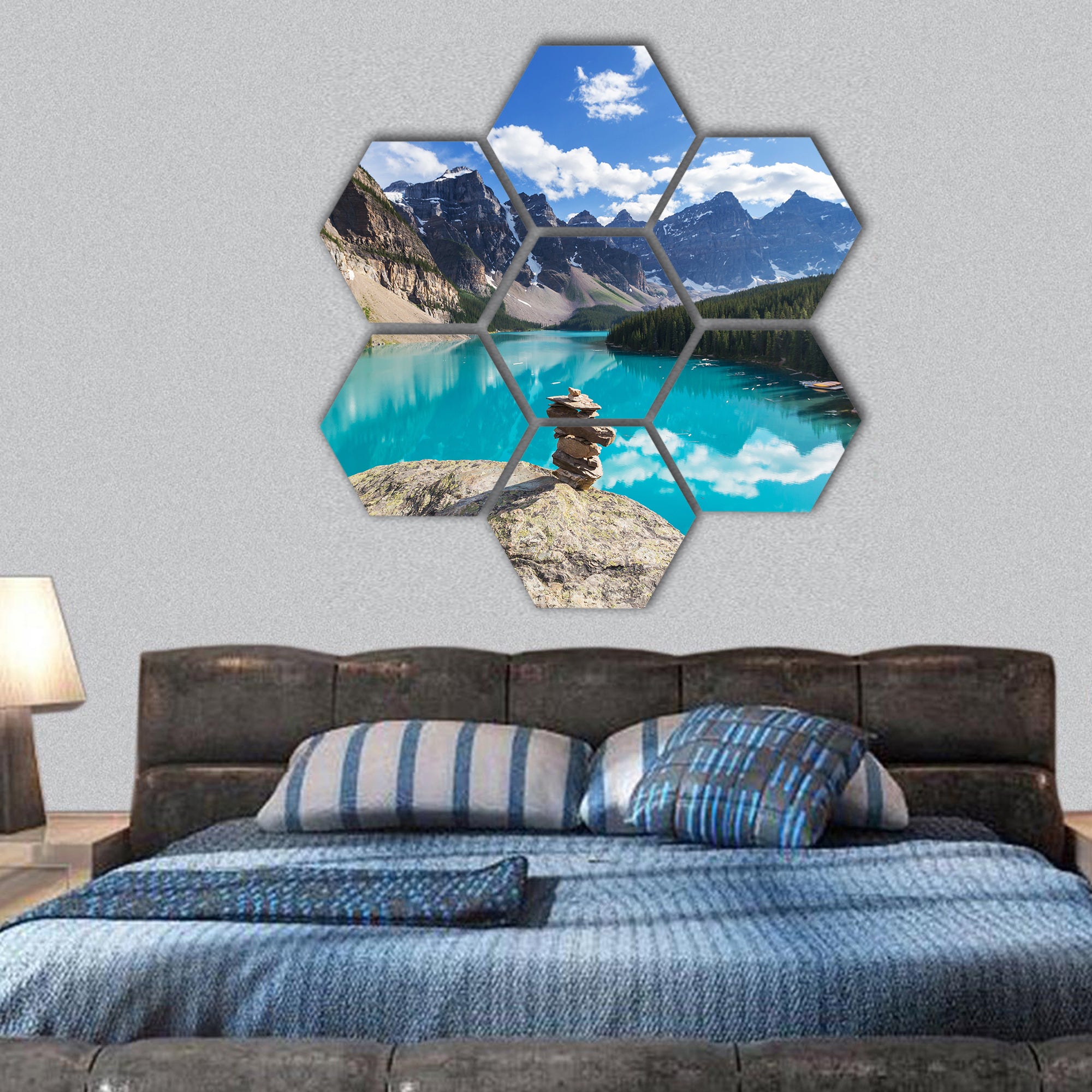 Moraine lake in Banff National park, Canada hexagonal canvas wall art