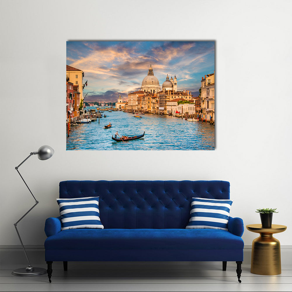 Beautiful view of traditional Gondola on famous Grand Canal Multi Panel Canvas Wall Art