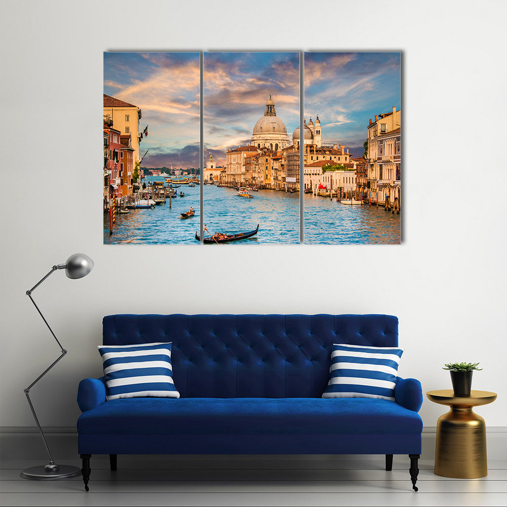 Beautiful view of traditional Gondola on famous Grand Canal Multi Panel Canvas Wall Art