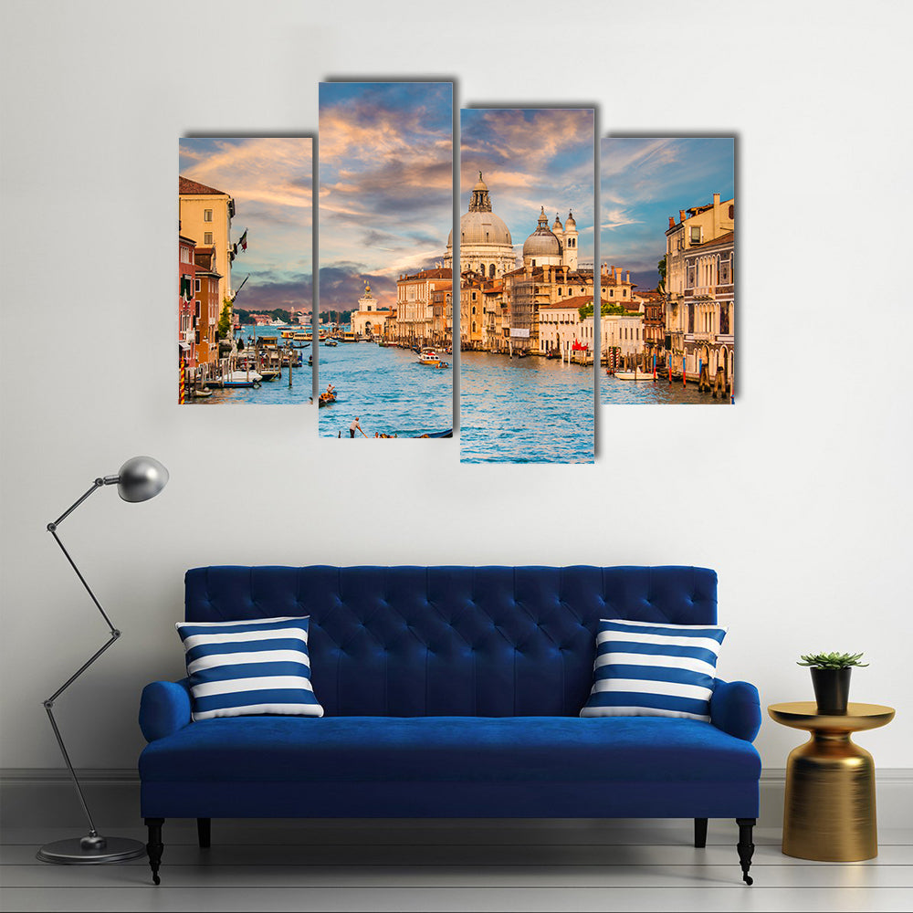 Beautiful view of traditional Gondola on famous Grand Canal Multi Panel Canvas Wall Art