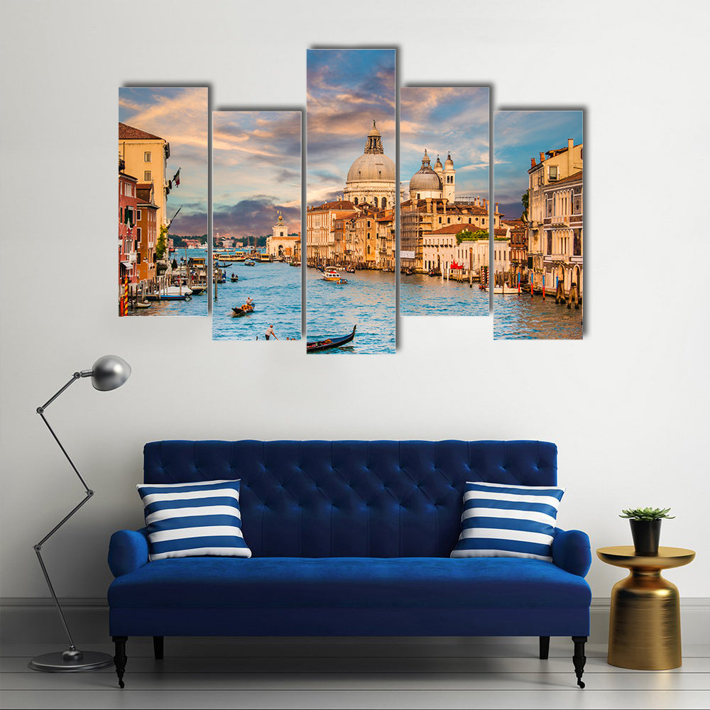 Beautiful view of traditional Gondola on famous Grand Canal Multi Panel Canvas Wall Art