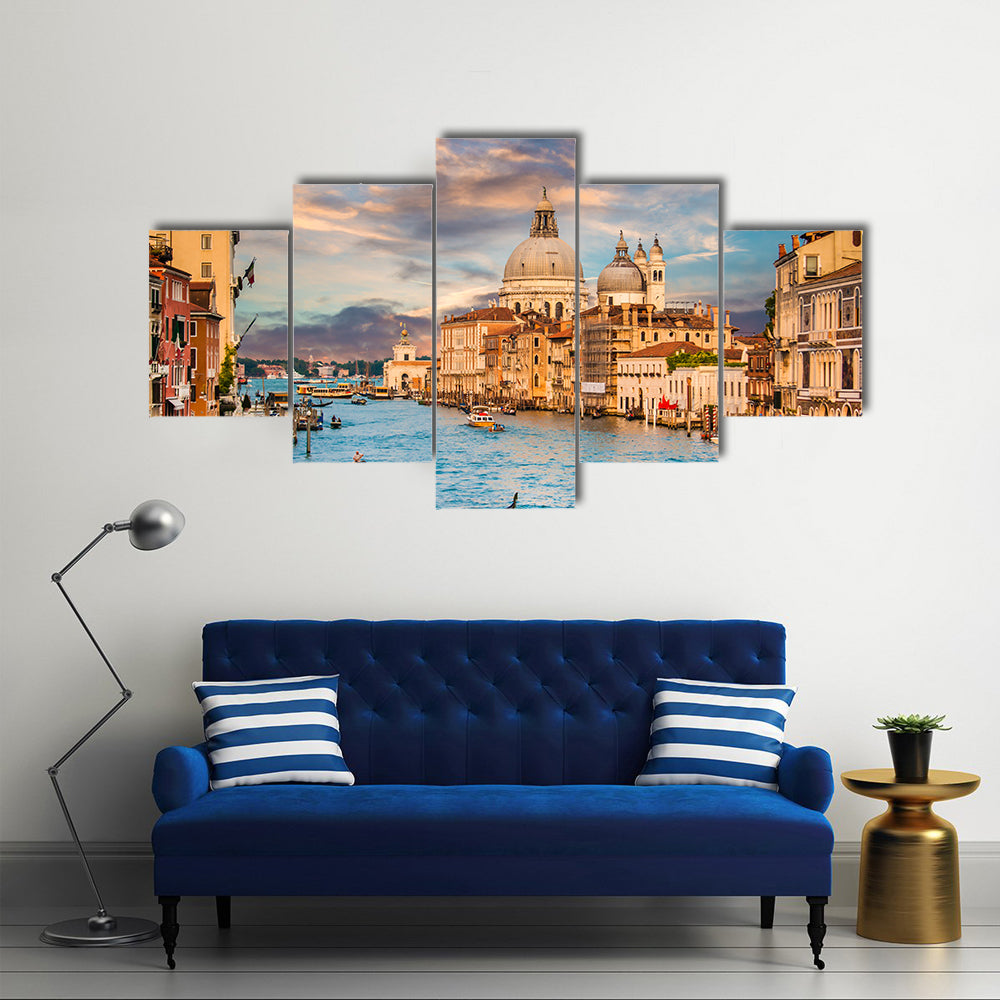 Beautiful view of traditional Gondola on famous Grand Canal Multi Panel Canvas Wall Art
