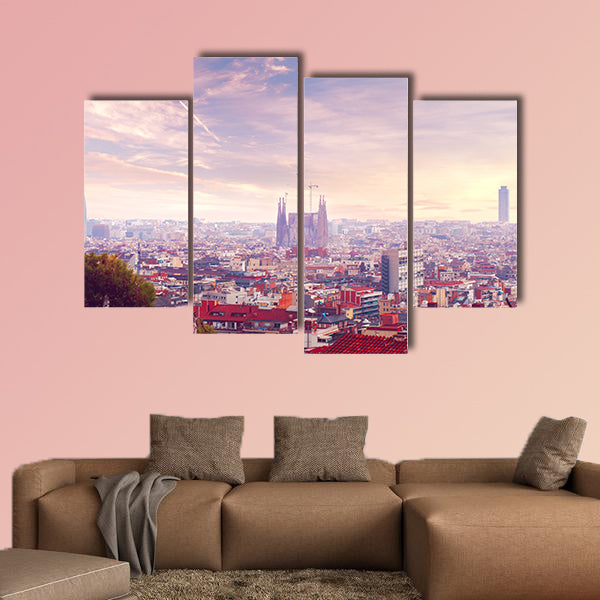 Barcelona sunset skyline view, Spain multi panel canvas wall art