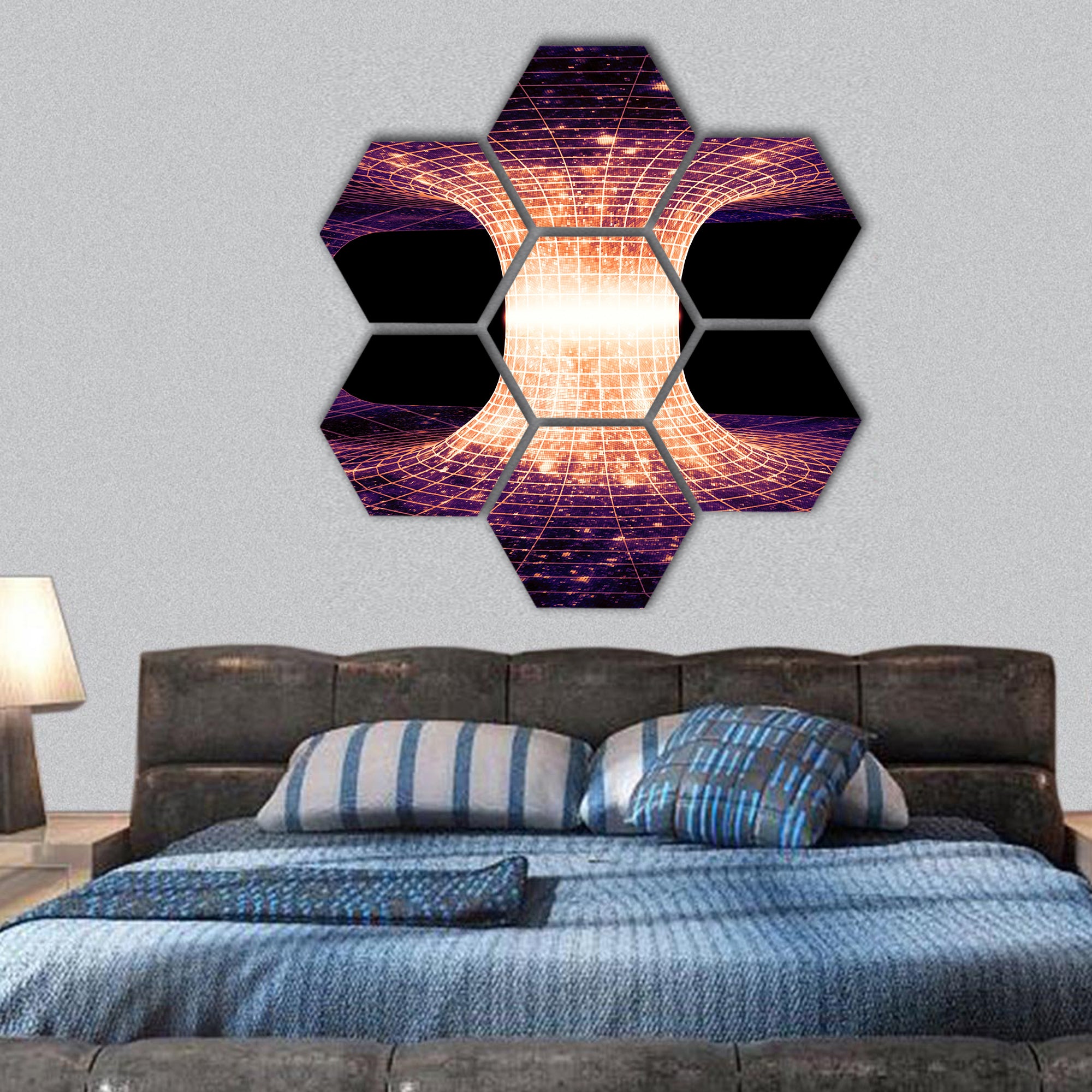 Einstein-Rosen Bridge, connecting two separate points hexagonal canvas wall art