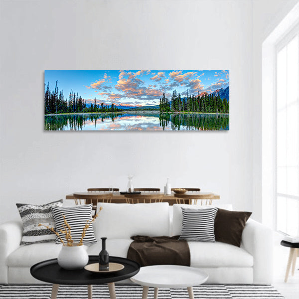 Pyramid Lake in Jasper National Park panoramic canvas wall art