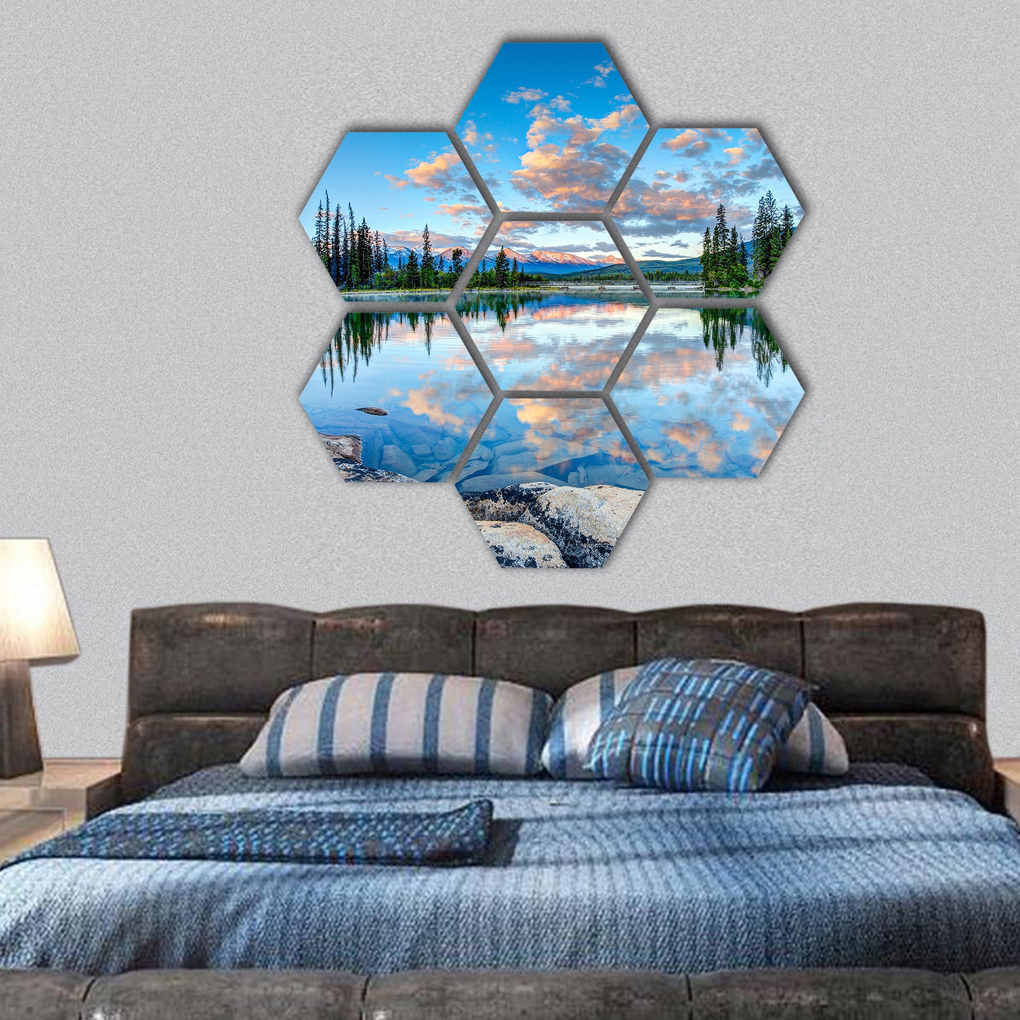 Pyramid Lake in Jasper National Park, Alberta, hexagonal canvas wall art