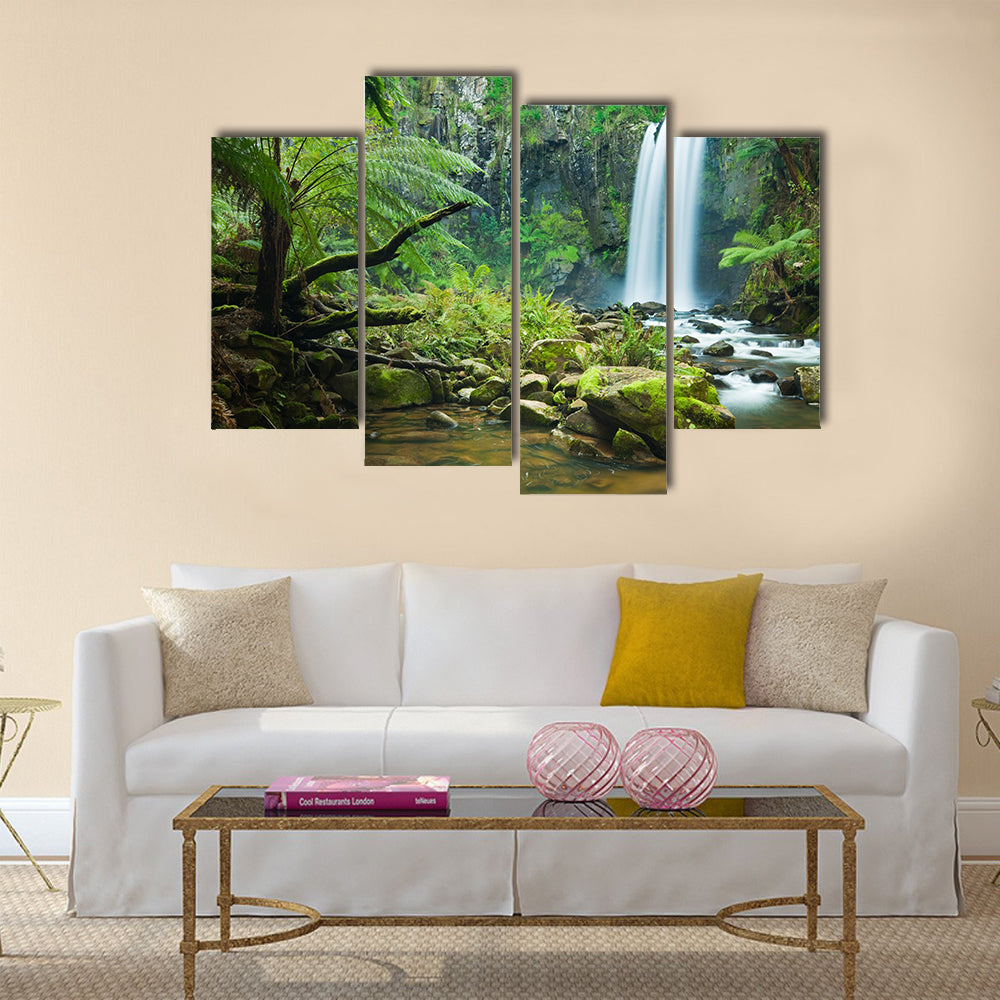 Waterfall in a lush rainforest Multi Panel Canvas Wall Art