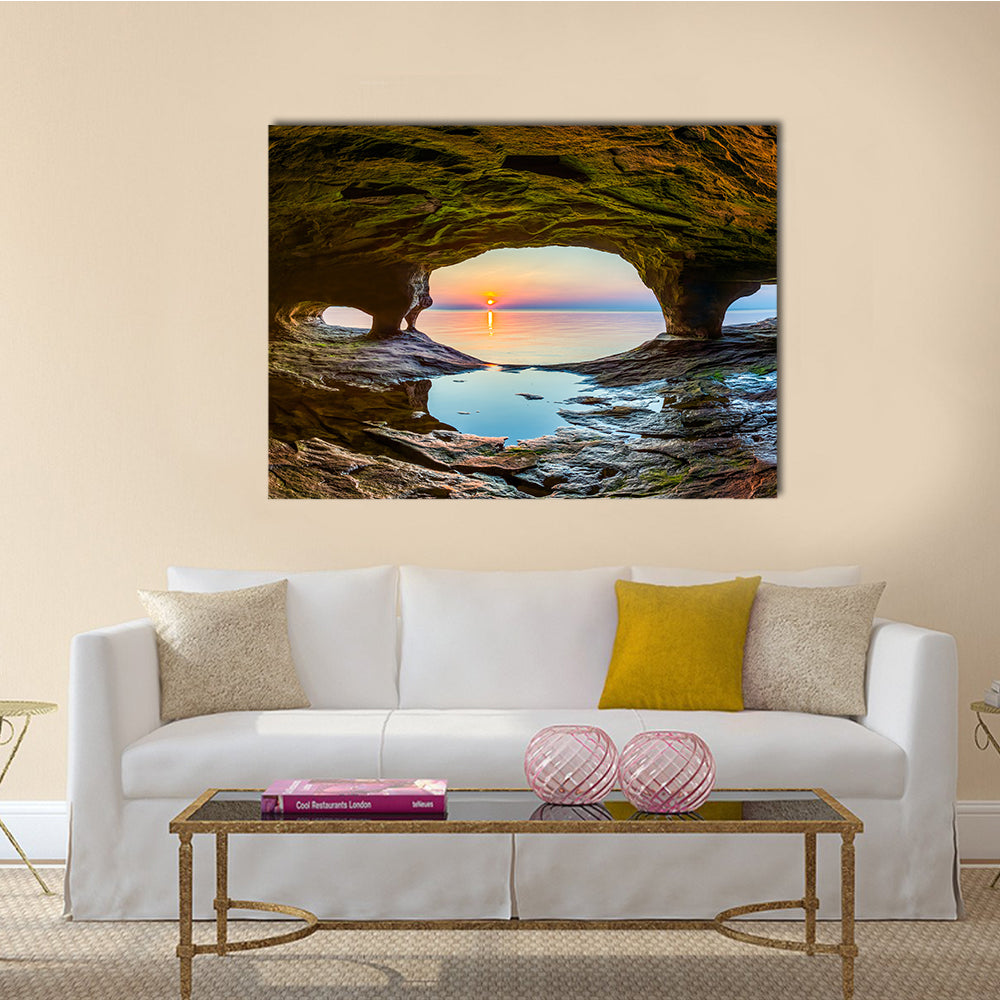 The Setting Sun, Reflected Upon The Chilly Waters Of Lake Superior Multi Panel Canvas Wall Art