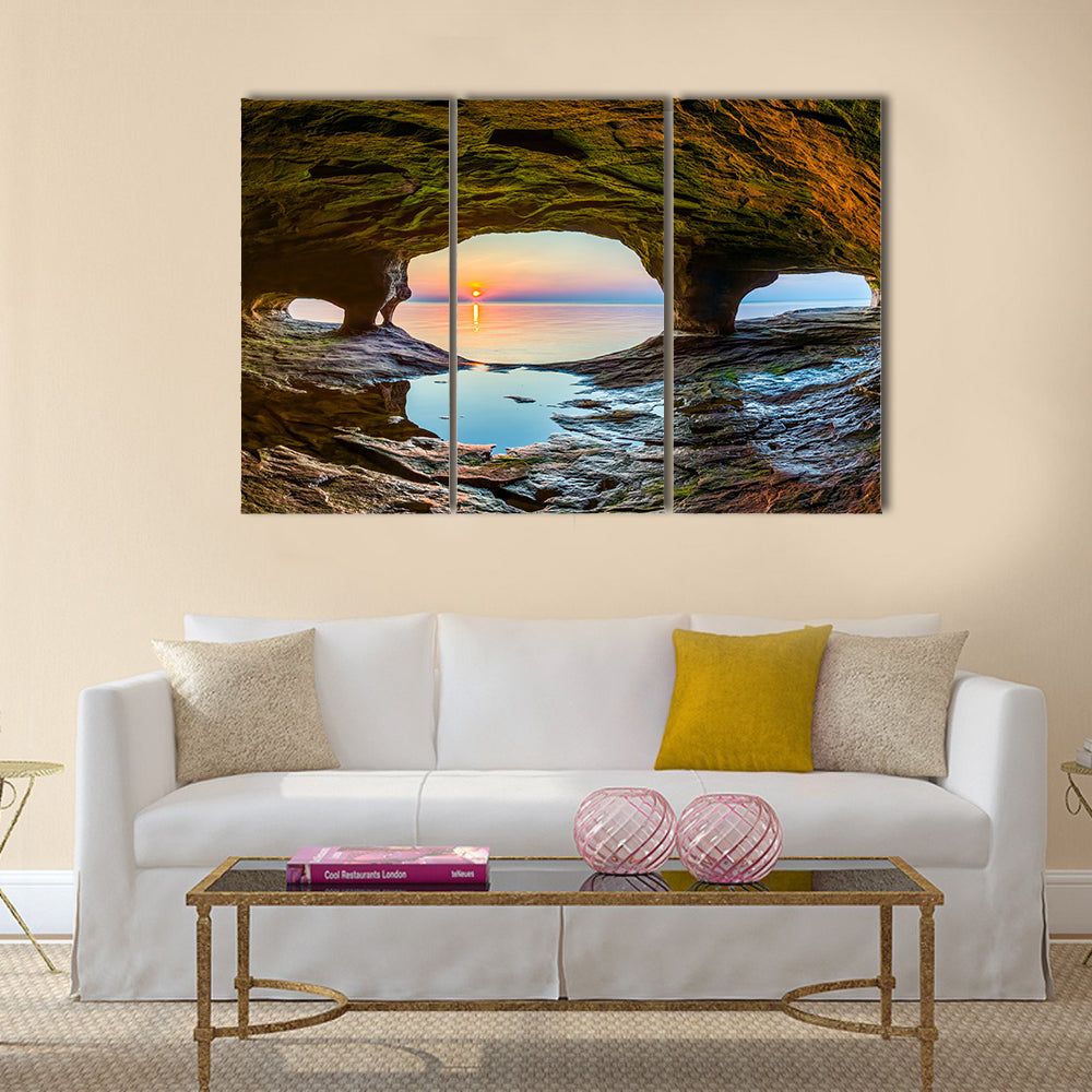 The Setting Sun, Reflected Upon The Chilly Waters Of Lake Superior Multi Panel Canvas Wall Art