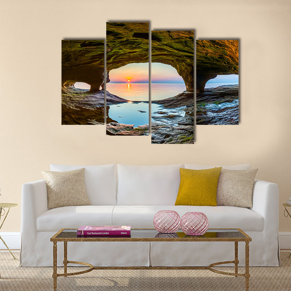 The Setting Sun, Reflected Upon The Chilly Waters Of Lake Superior Multi Panel Canvas Wall Art