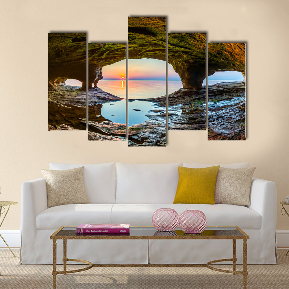 The Setting Sun, Reflected Upon The Chilly Waters Of Lake Superior Multi Panel Canvas Wall Art