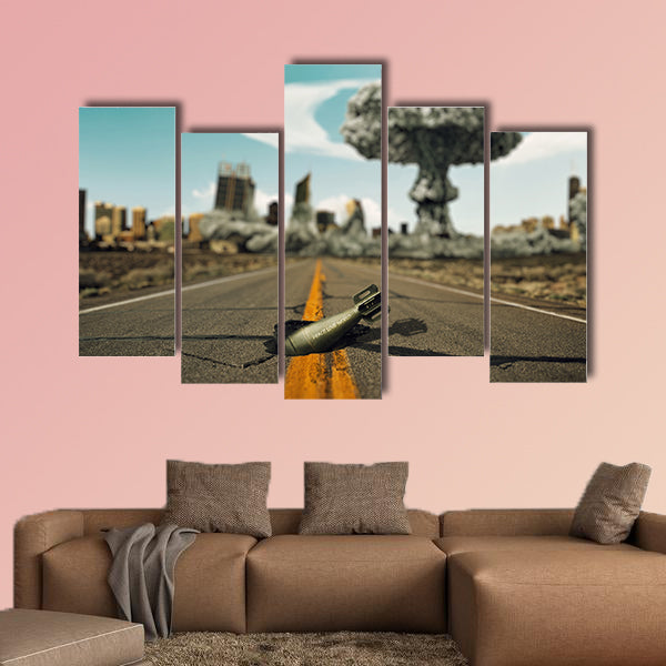 Bomb on the road, a nuclear explosion multi panel canvas wall art