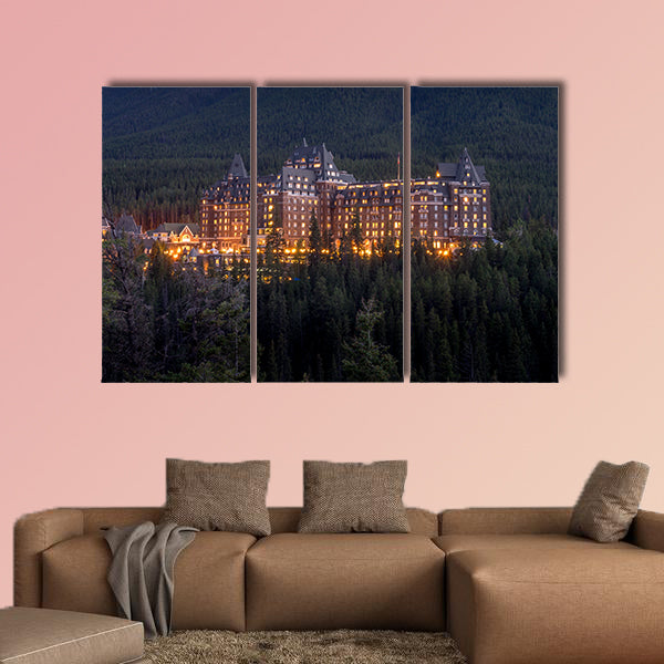 The Banff Springs Hotel at night Multi panel canvas wall art
