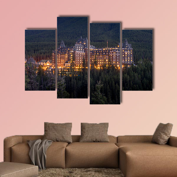 The Banff Springs Hotel at night Multi panel canvas wall art