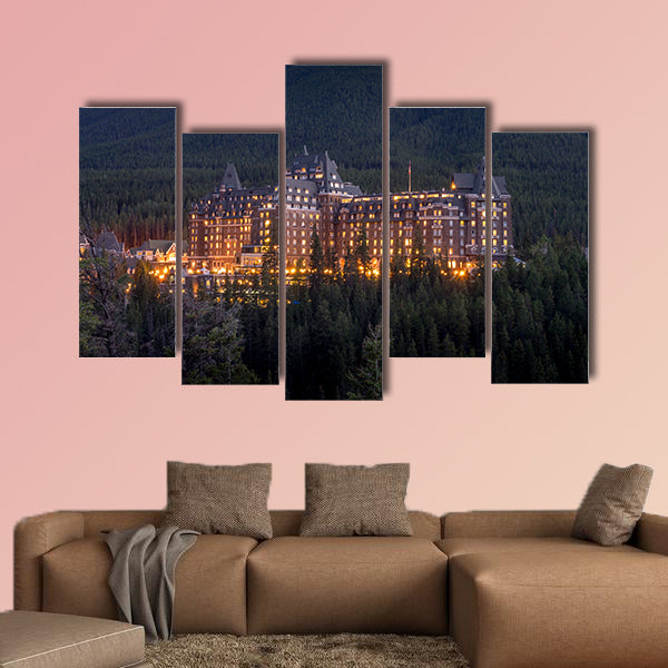 The Banff Springs Hotel at night Multi panel canvas wall art