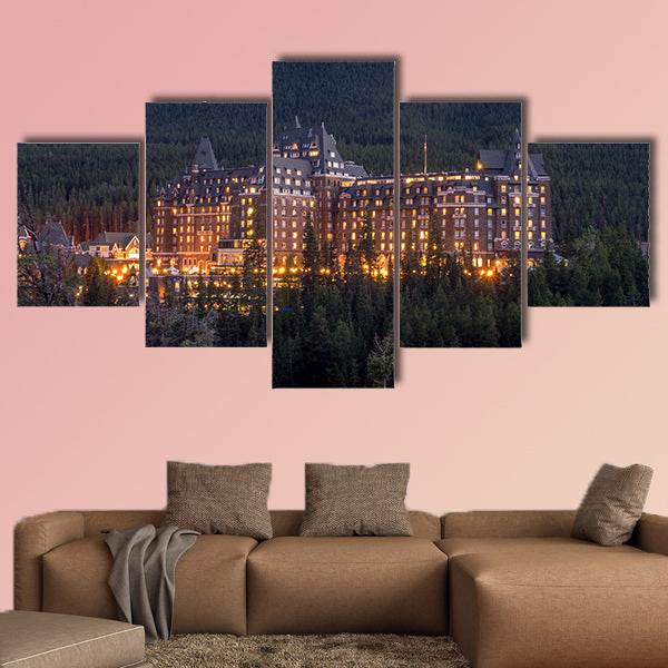 The Banff Springs Hotel at night Multi panel canvas wall art