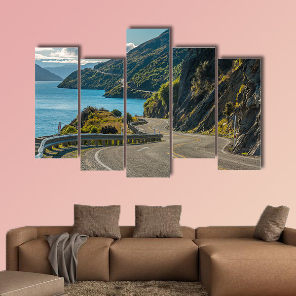 Road along Lake Wakatipu, Queenstown, New Zealand multi panel canvas wall art