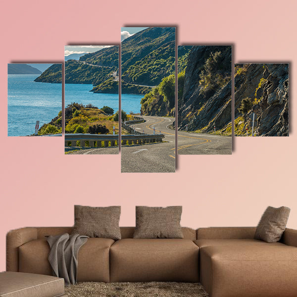 Road along Lake Wakatipu, Queenstown, New Zealand multi panel canvas wall art
