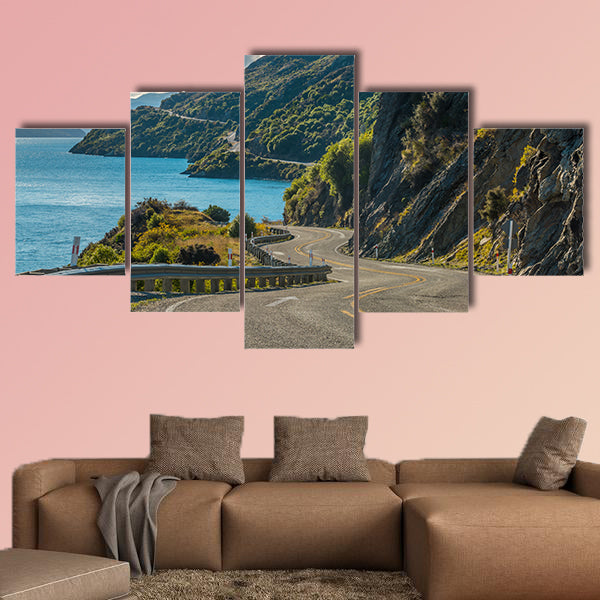 Road along Lake Wakatipu, Queenstown, New Zealand multi panel canvas wall art