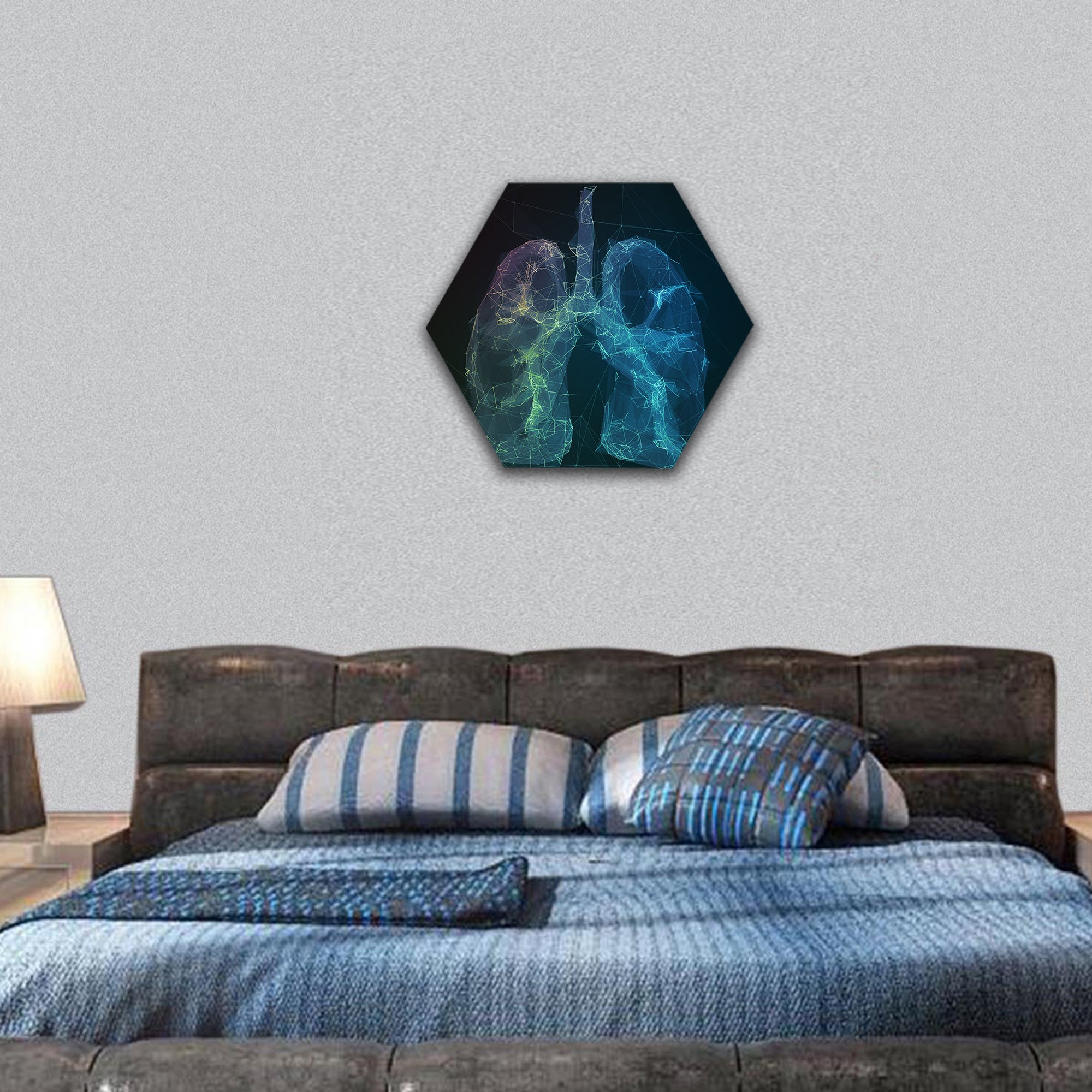 human lungs in the form of lines of communication network hexagonal canvas wall art