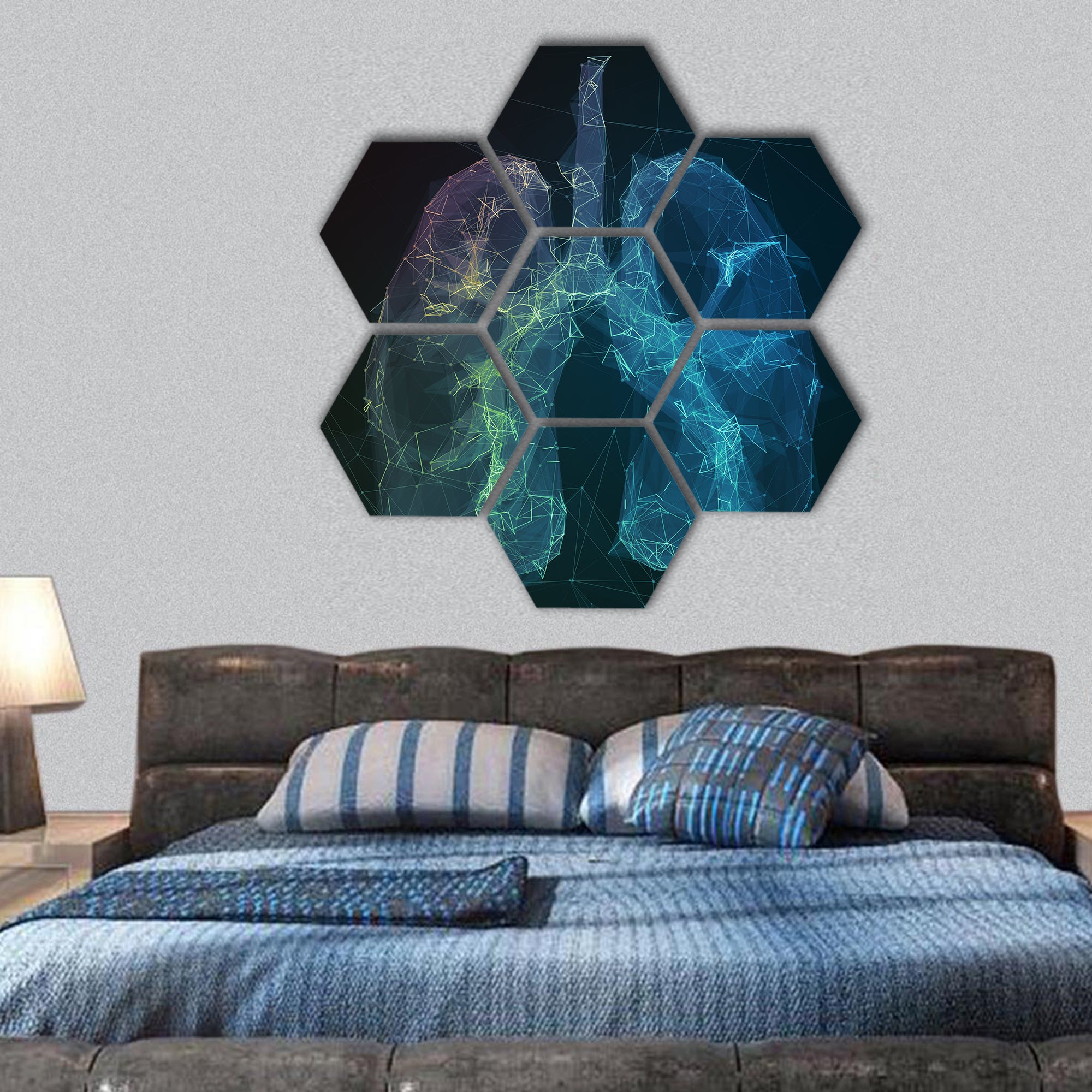 human lungs in the form of lines of communication network hexagonal canvas wall art