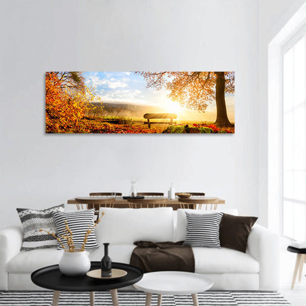 Autumn landscape with the sun panoramic canvas wall art