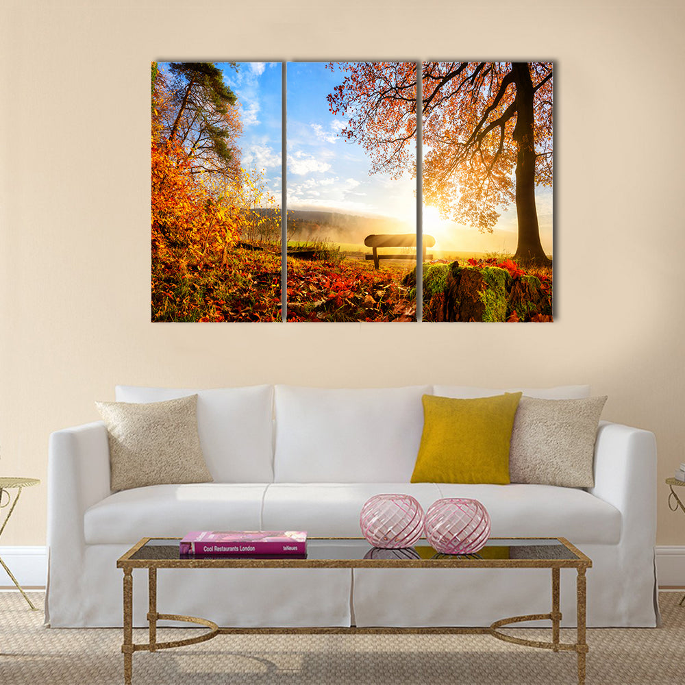 Autumn landscape with the sun Multi panel canvas wall art