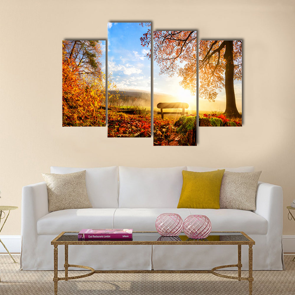 Autumn landscape with the sun Multi panel canvas wall art
