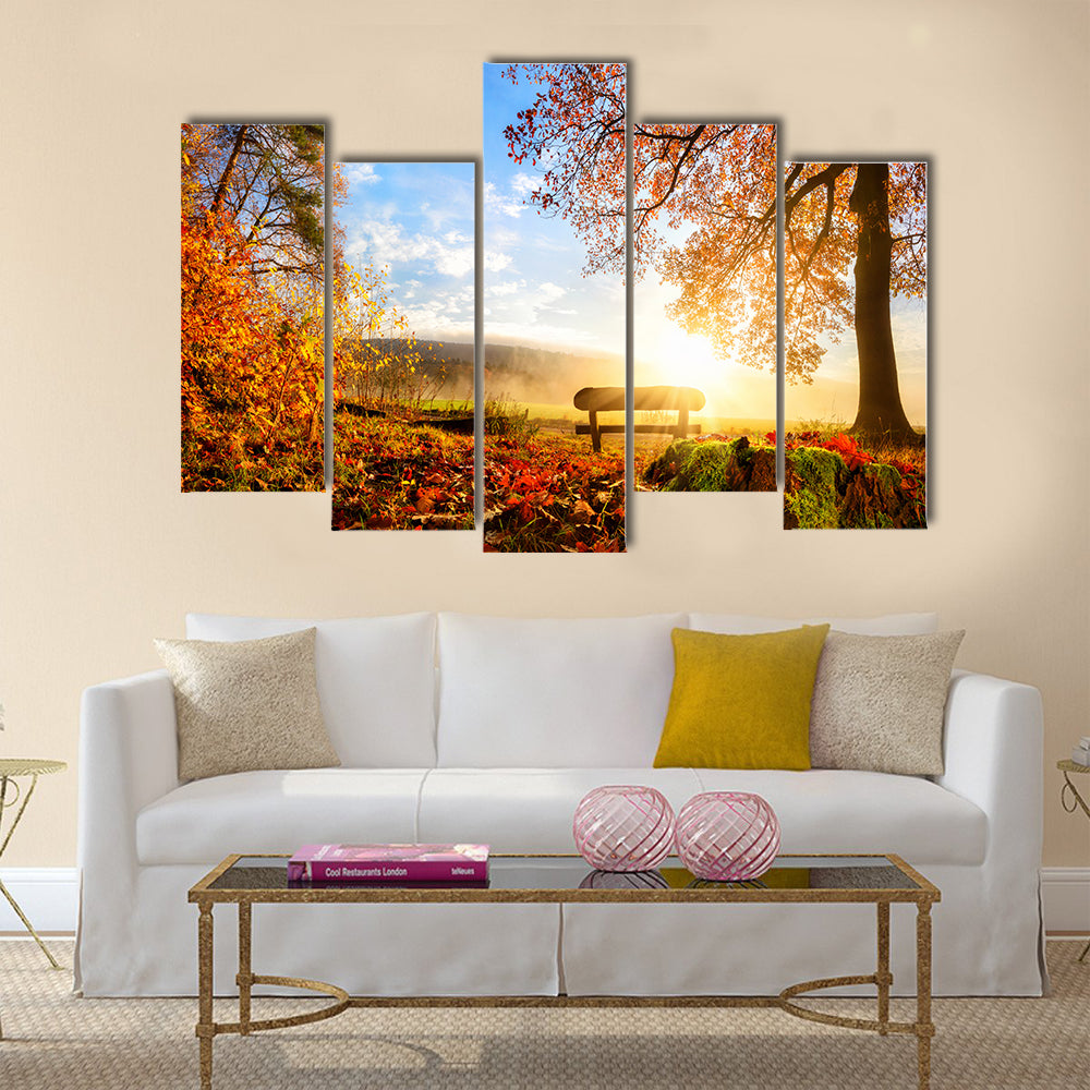 Autumn landscape with the sun Multi panel canvas wall art