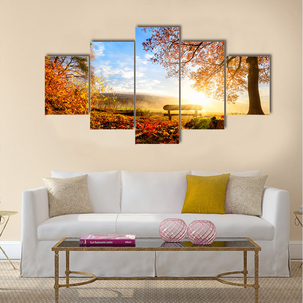 Autumn landscape with the sun Multi panel canvas wall art