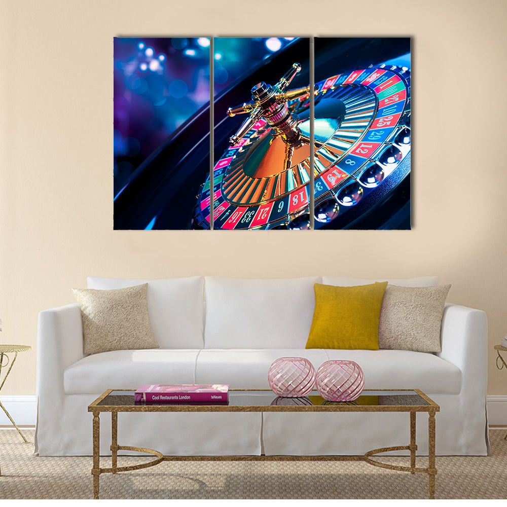 high contrast image of casino roulette Multi panel canvas wall art
