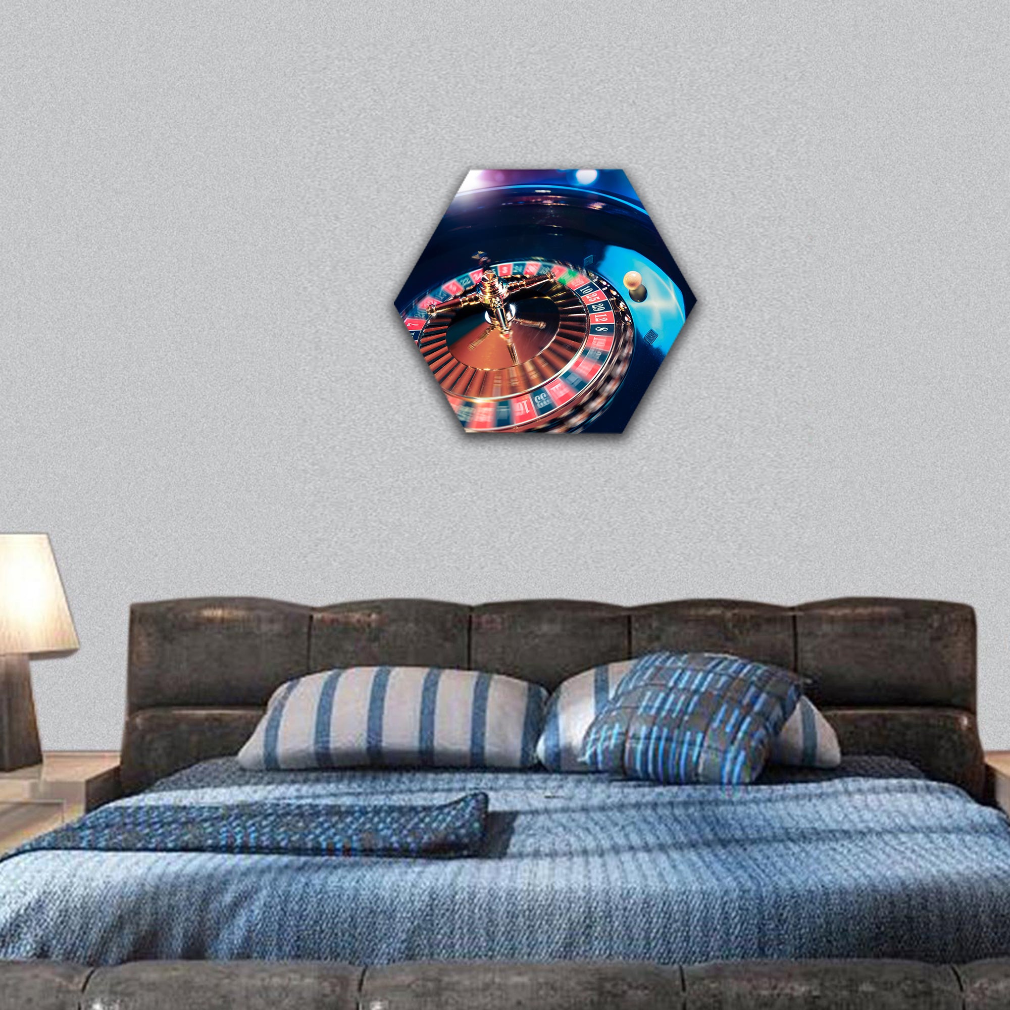 high contrast image of casino roulette hexagonal canvas wall art