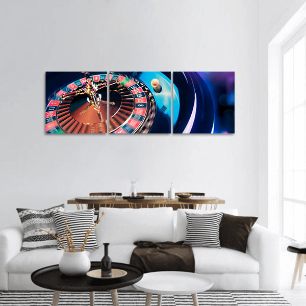 Image of casino roulette in motion panoramic canvas wall art