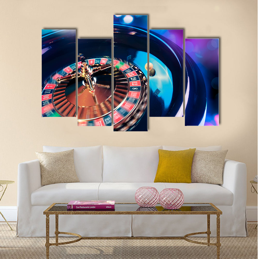 high contrast image of casino roulette in motion Multi panel canvas wall art