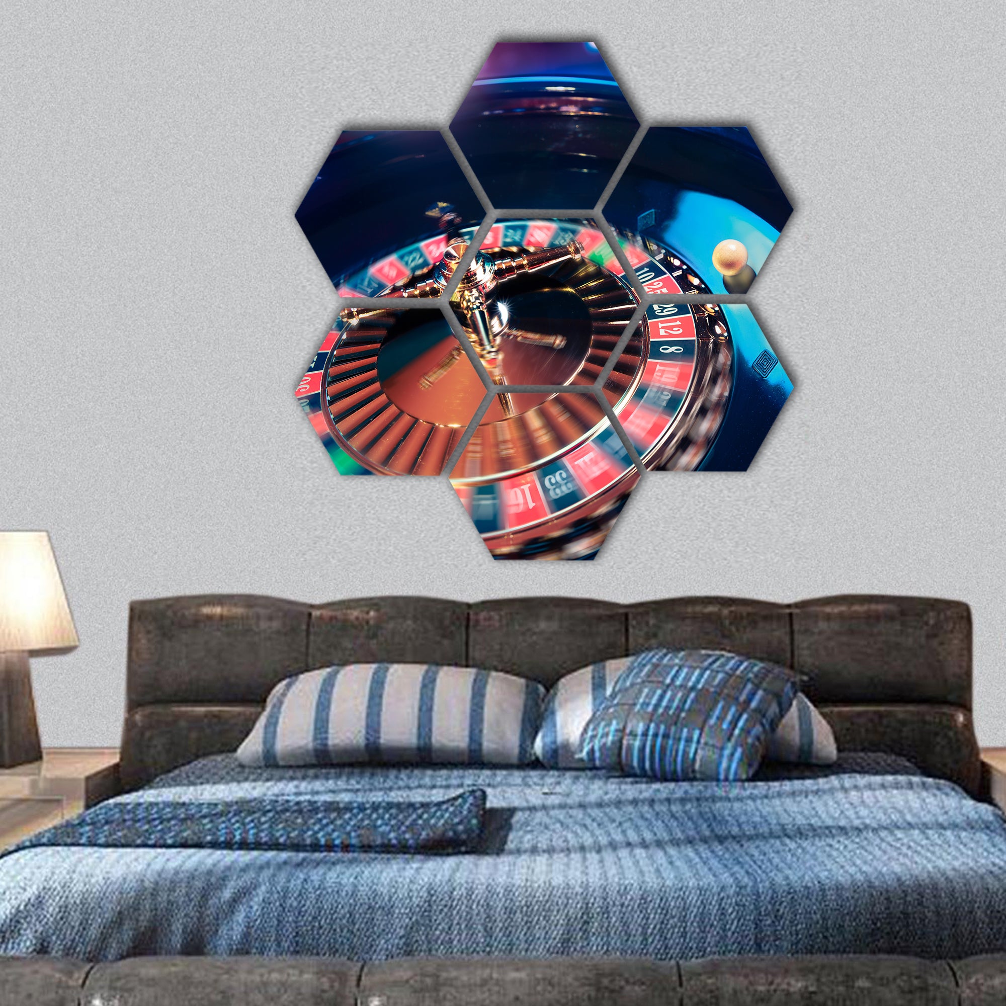 high contrast image of casino roulette hexagonal canvas wall art