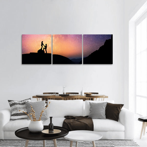 Romantic Couple and Beautiful Milky Way galaxy Panoramic Canvas Wall Art