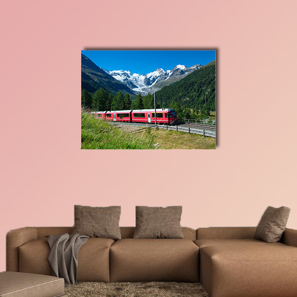 Swiss mountain train Bernina Express crossed Alps multi panel canvas wall art