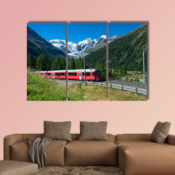 Swiss mountain train Bernina Express crossed Alps multi panel canvas wall art