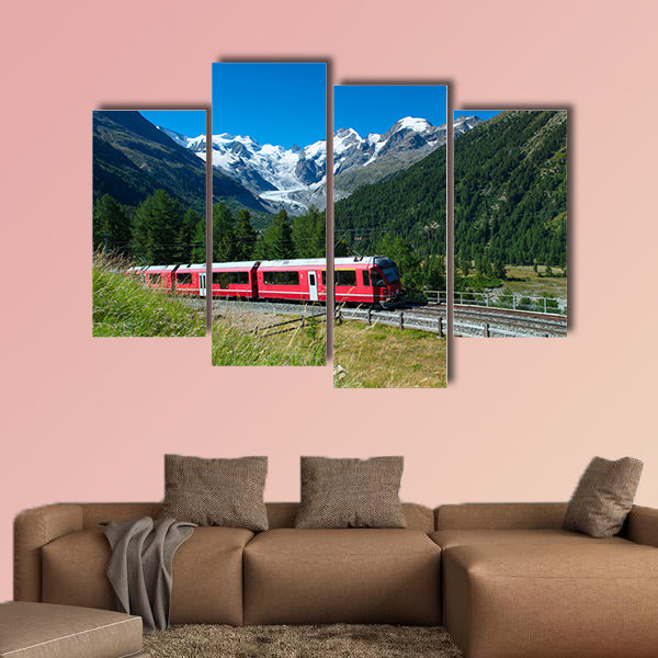 Swiss mountain train Bernina Express crossed Alps multi panel canvas wall art