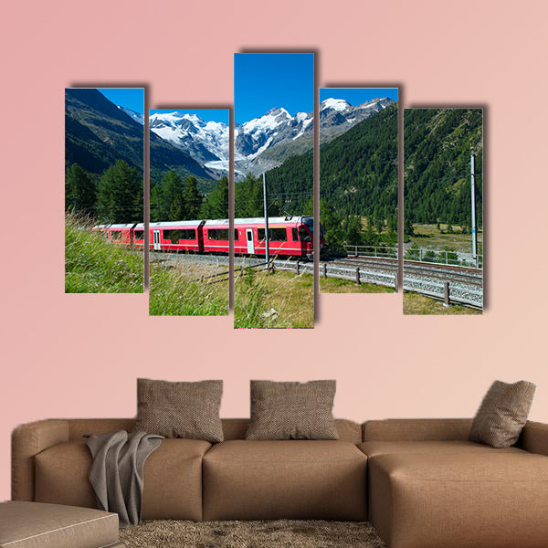 Swiss mountain train Bernina Express crossed Alps multi panel canvas wall art