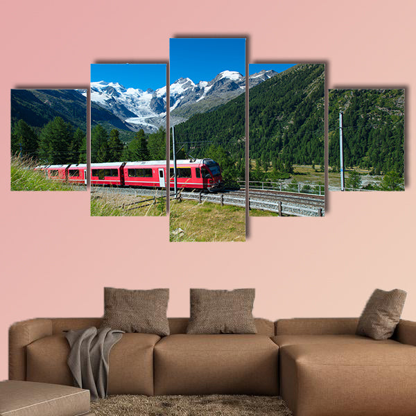 Swiss mountain train Bernina Express crossed Alps multi panel canvas wall art