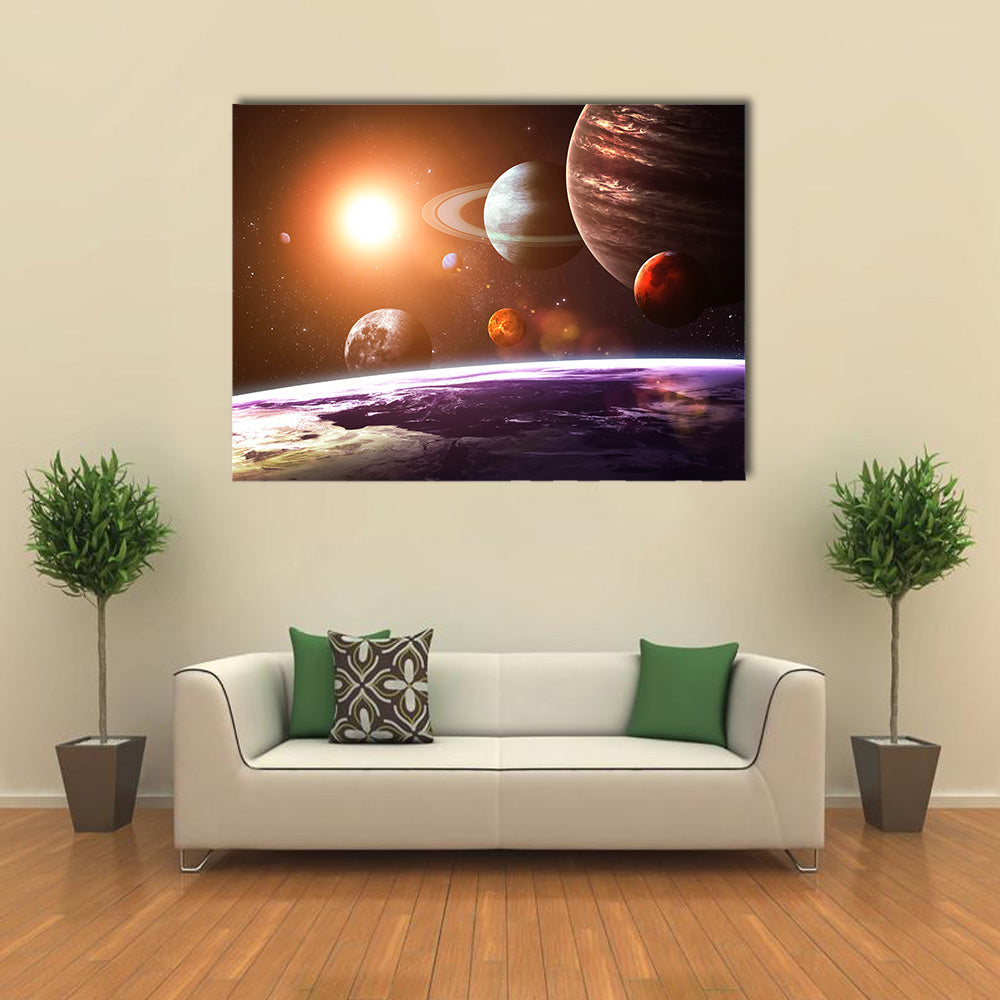 Space Objects in A Solar System Multi Panel Canvas Wall Art