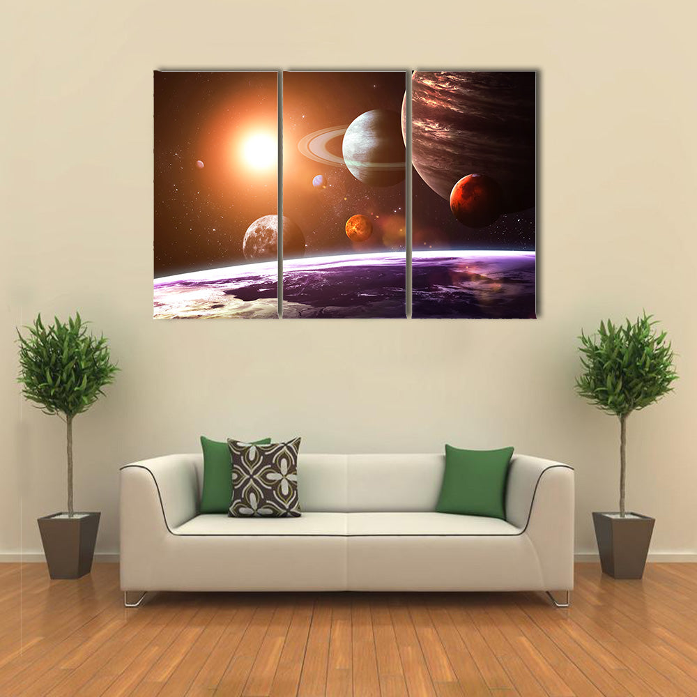 Space Objects in A Solar System Multi Panel Canvas Wall Art