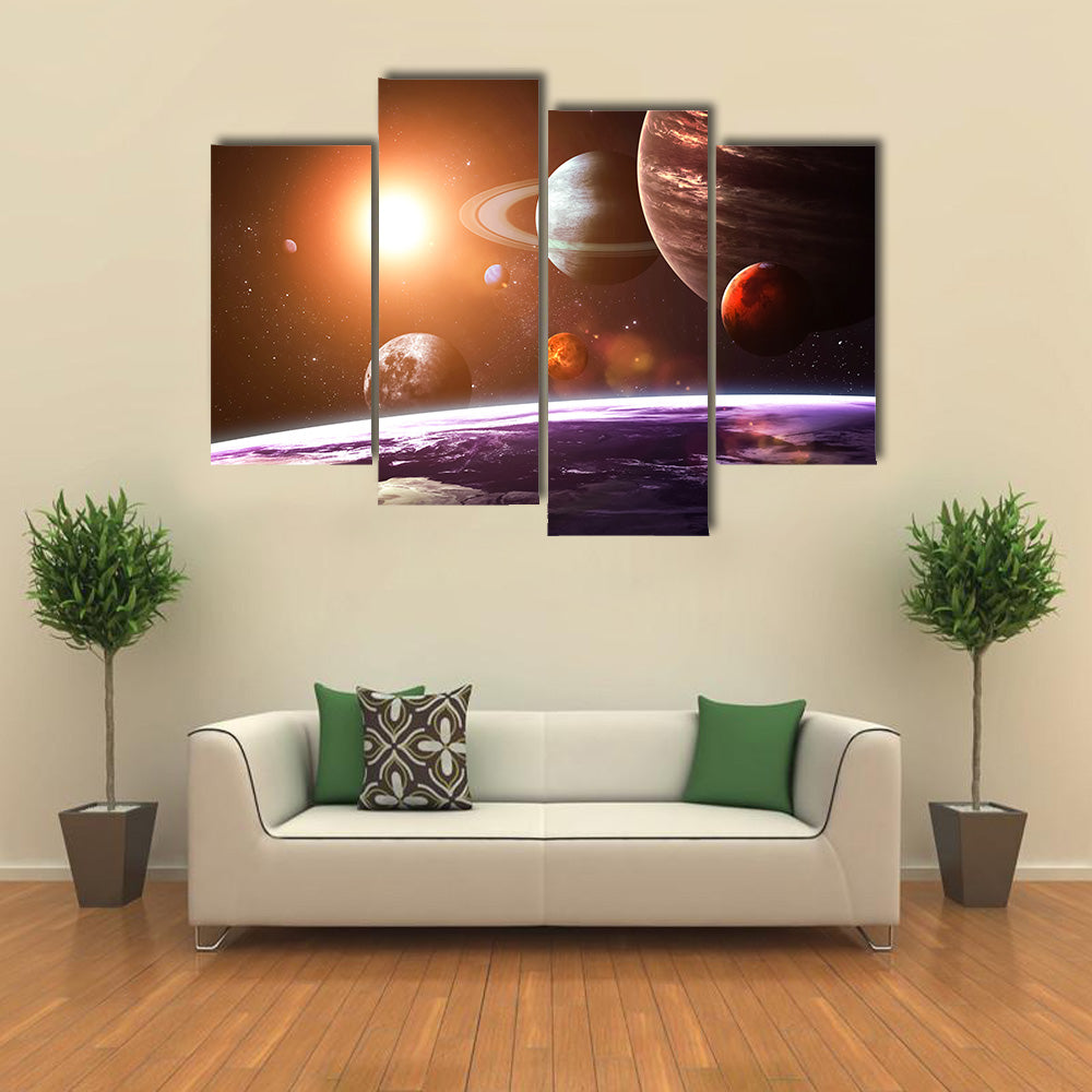 Space Objects in A Solar System Multi Panel Canvas Wall Art