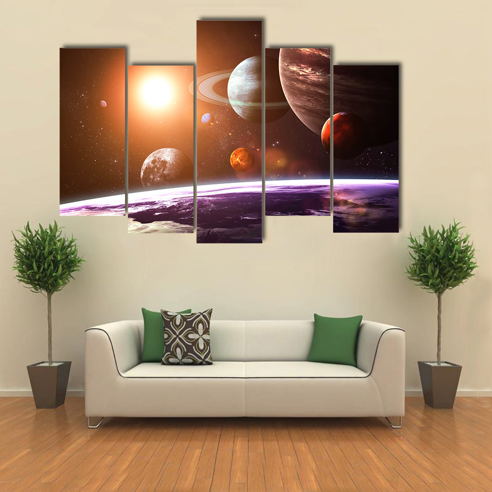 Space Objects in A Solar System Multi Panel Canvas Wall Art