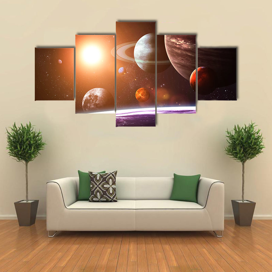Space Objects in A Solar System Multi Panel Canvas Wall Art