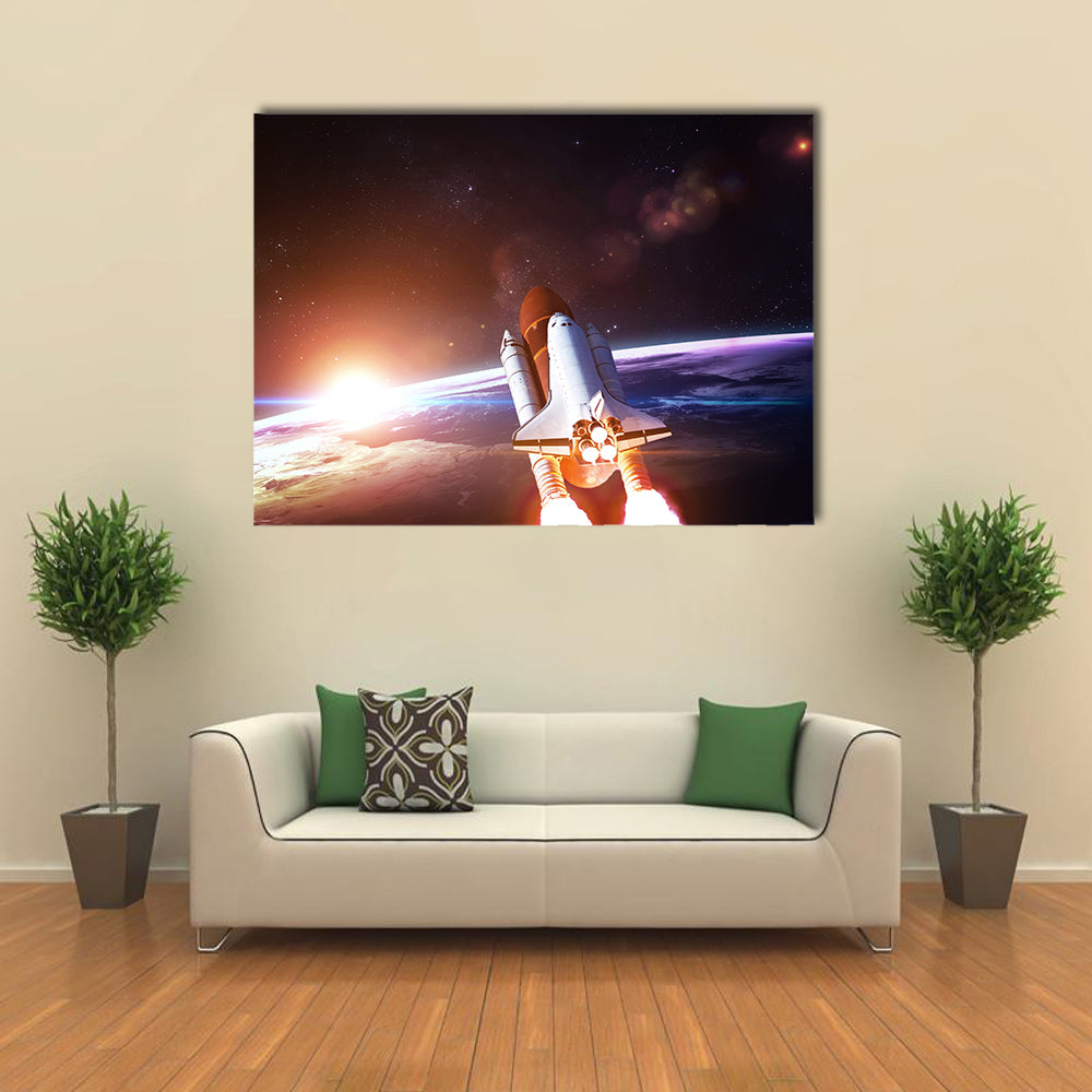 Space Shuttle Going On A Mission Multi Panel Canvas Wall Art